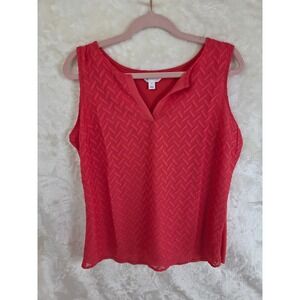 Market‎ & Spruce Womens Coral Red Textured Chevron Sleeveless V-Neck Top Large